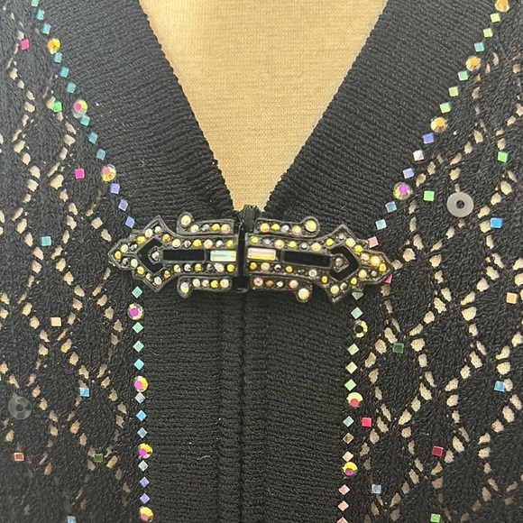 St. John Evening Black Beaded Cardigan Knit Sweater Jacket Sz4 - Picture 3 of 14